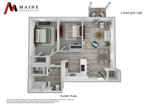 Floor plan for 2 beds, 1 bath, 948 sqft
